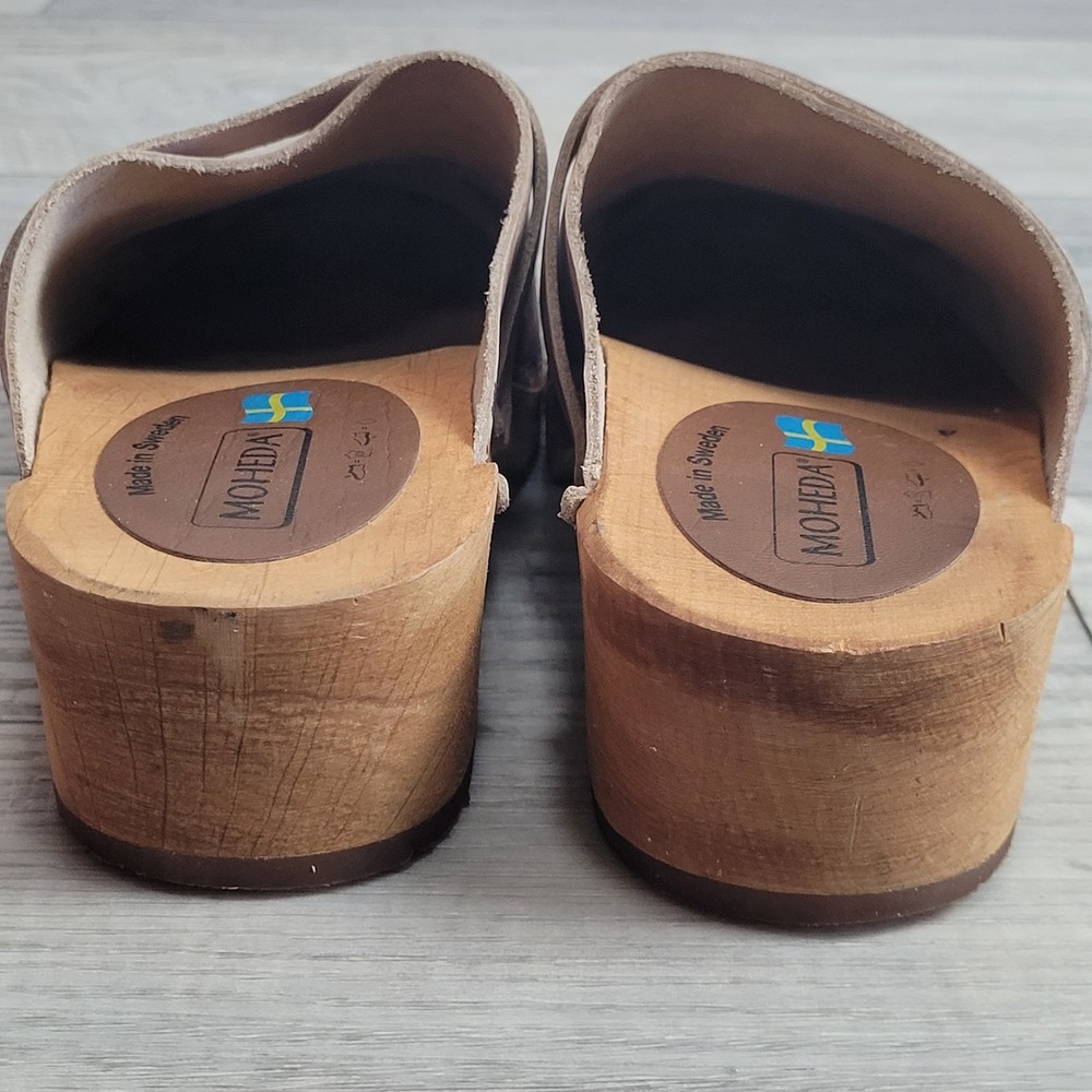 🌸Moheda Sweden Floral Leather Wooden Clogs Women 40 /US 9-9.5 (c-video) - Picture 7 of 16